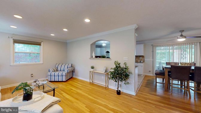 Dining room, Interior, Recessed Lighting, Wood Texture Flooring