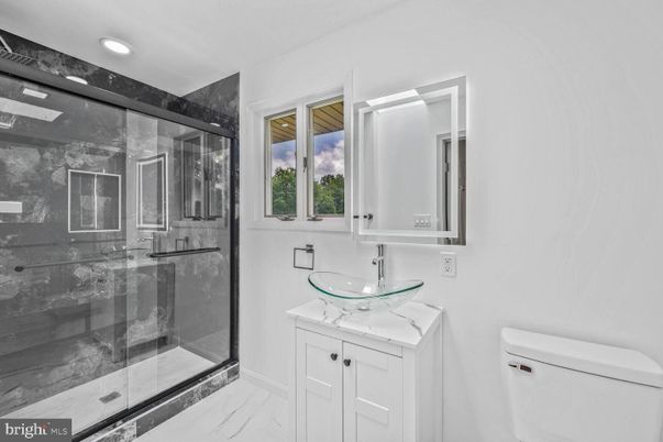 Bathroom, Glass Shower, Interior, Marble, Recessed Lighting