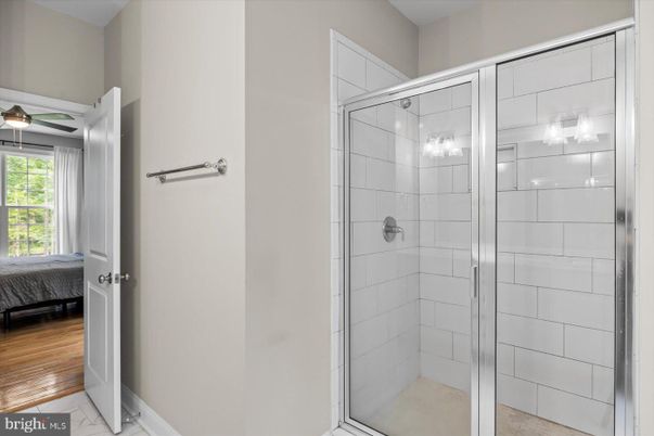 Bathroom, Glass Shower, Interior, Wood Texture Flooring