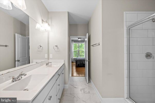 Bathroom, Dual Sink Vanities, Glass Shower, Interior, Marble