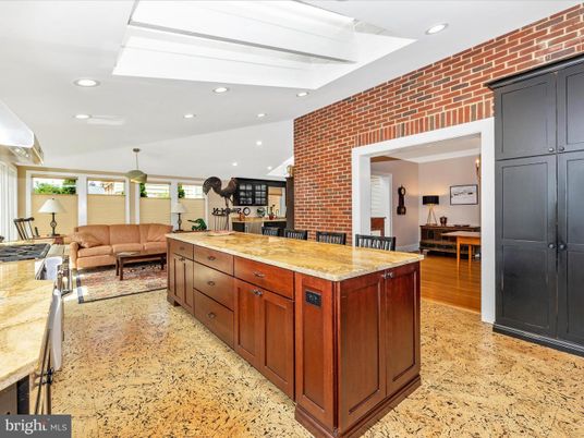 Interior, Kitchen, Living room, Pendant Lights, Recessed Lighting, Stone Walls, Wood Texture Flooring