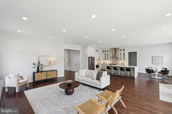 Dining room, Interior, Kitchen, Living room, Recessed Lighting, Stainless Steel Appliances, Wood Texture Flooring