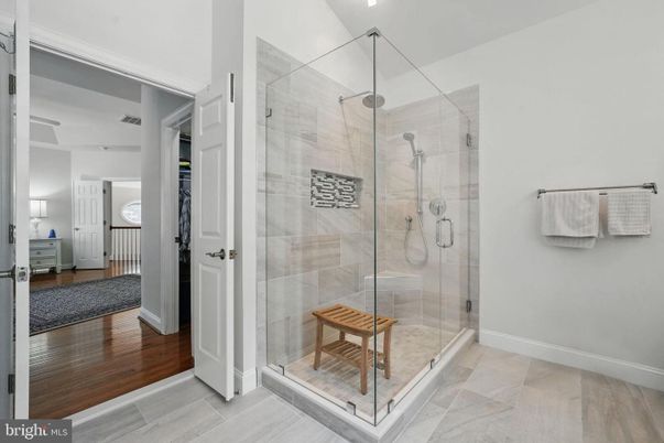 Bathroom, Glass Shower, Interior, Wood Texture Flooring