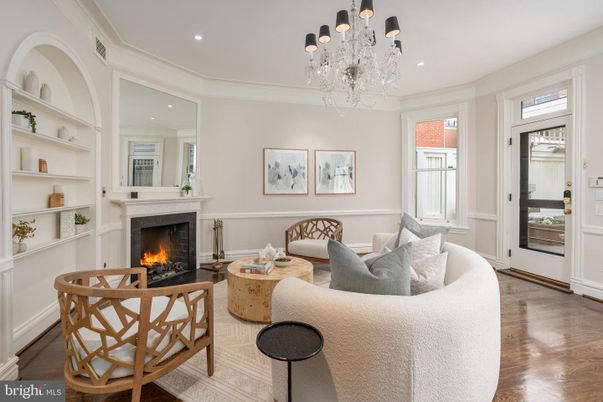 Chandelier, Fireplace, Interior, Living room, Recessed Lighting, Wood Texture Flooring