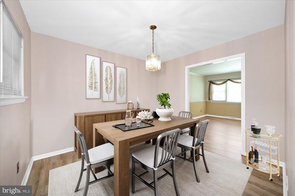 Dining room, Interior, Pendant Lights, Wood Texture Flooring