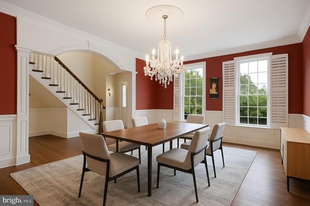 Chandelier, Dining room, Interior, Wood Texture Flooring