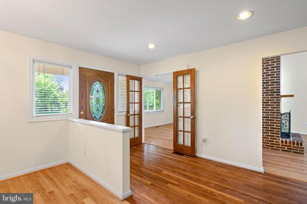 Empty room, Fireplace, Interior, Recessed Lighting, Wood Texture Flooring