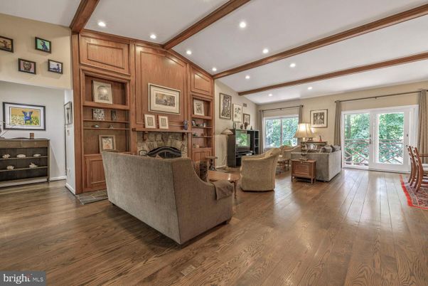 Fireplace, Interior, Living room, Recessed Lighting, Wooden Beams, Wood Texture Flooring