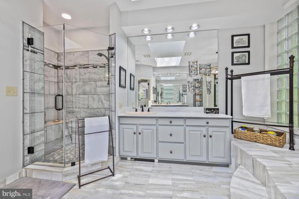 Bathroom, Glass Shower, Interior, Marble, Recessed Lighting