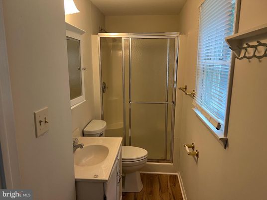 Bathroom, Glass Shower, Interior, Wood Texture Flooring