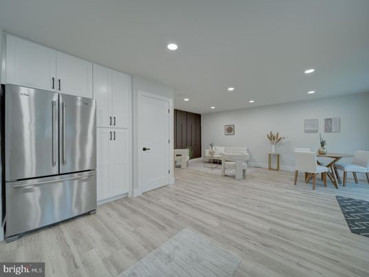 Dining room, Interior, Kitchen, Recessed Lighting, Stainless Steel Appliances, Wood Texture Flooring
