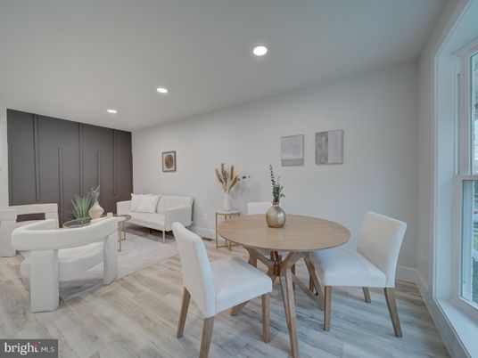 Dining room, Interior, Living room, Recessed Lighting, Wood Texture Flooring