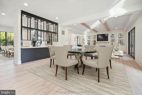 Dining room, Interior, Living room, Recessed Lighting, Wood Texture Flooring