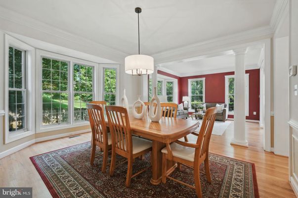 Dining room, Interior, Living room, Pendant Lights, Wood Texture Flooring