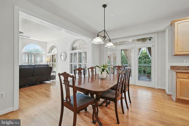 Dining room, Interior, Pendant Lights, Wood Texture Flooring