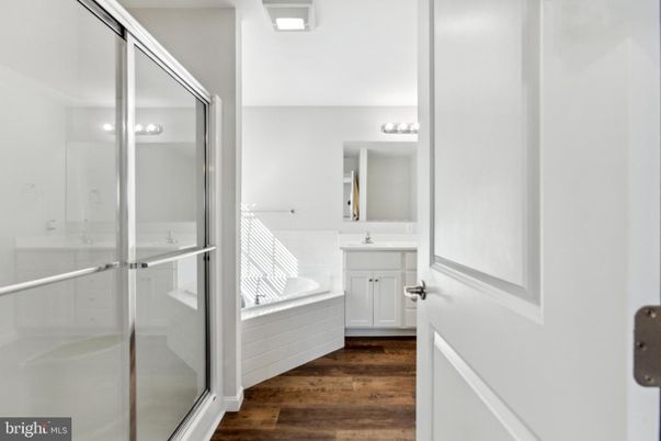 Bathroom, Glass Shower, Interior, Wood Texture Flooring