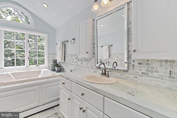 Bathroom, Dual Sink Vanities, Interior, Recessed Lighting, Tile Countertops