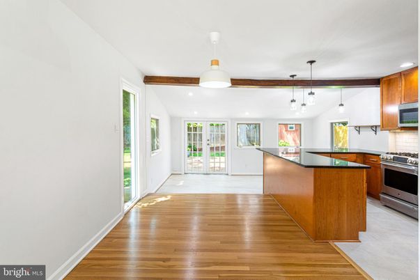 Interior, Kitchen, Pendant Lights, Recessed Lighting, Wooden Beams, Wood Texture Flooring