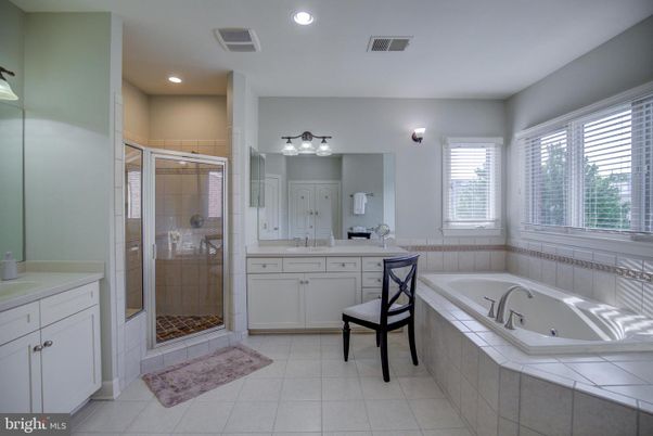 Bathroom, Dual Sink Vanities, Glass Shower, Interior, Recessed Lighting