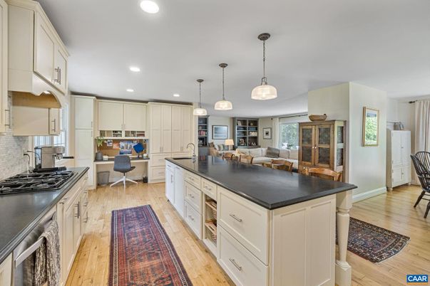 Interior, Kitchen, Pendant Lights, Recessed Lighting, Wood Texture Flooring