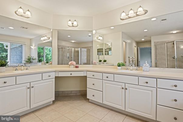 Bathroom, Dual Sink Vanities, Glass Shower, Interior, Recessed Lighting