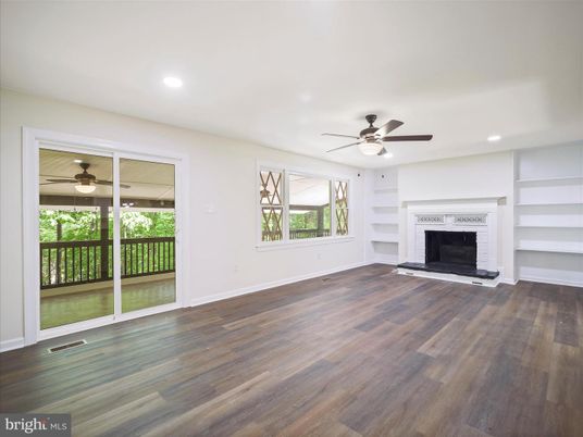 Empty room, Fireplace, Interior, Recessed Lighting, Wood Texture Flooring