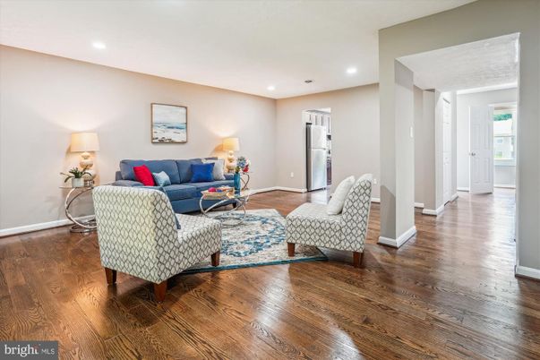 Interior, Living room, Recessed Lighting, Stainless Steel Appliances, Wood Texture Flooring