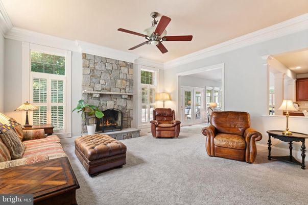 Fireplace, Interior, Living room, Recessed Lighting, Stone Walls