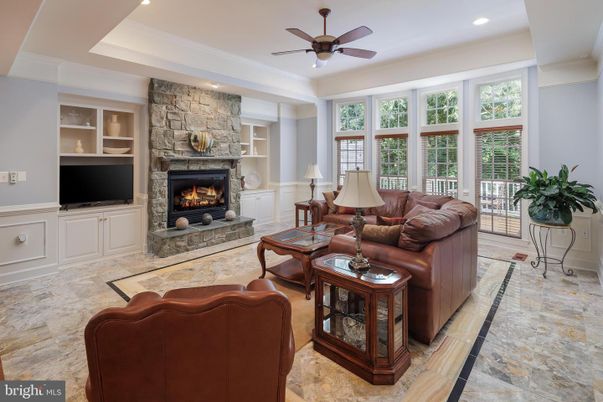 Fireplace, Interior, Living room, Recessed Lighting, Stone Walls