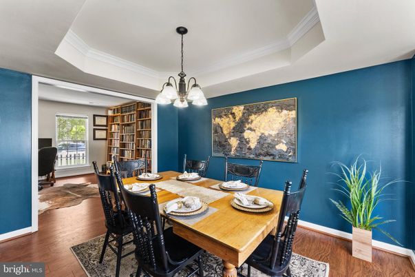 Chandelier, Dining room, Interior, Wood Texture Flooring