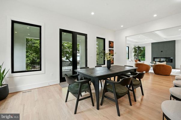 Dining room, Interior, Living room, Recessed Lighting, Wood Texture Flooring