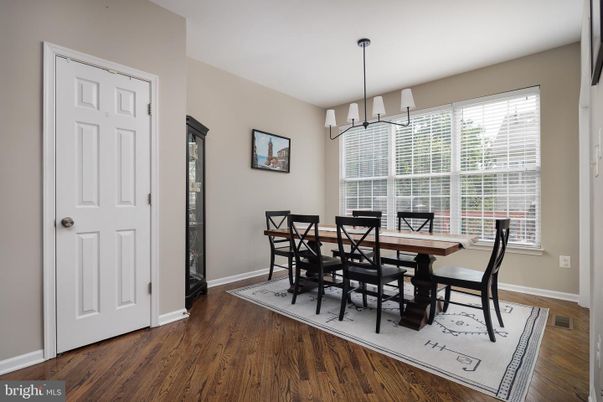 Dining room, Interior, Pendant Lights, Wood Texture Flooring