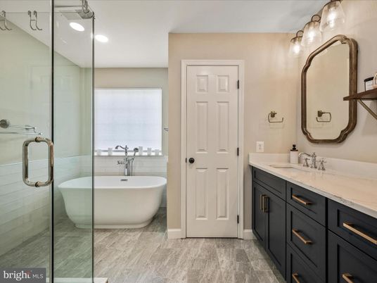 Bathroom, Dual Sink Vanities, Free Standing Baths, Glass Shower, Interior, Recessed Lighting