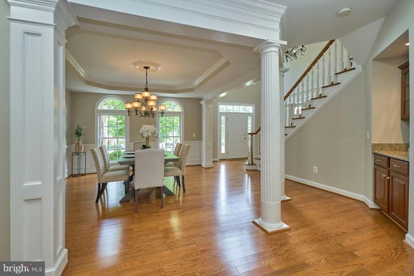 Chandelier, Dining room, Interior, Wood Texture Flooring
