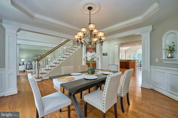 Chandelier, Dining room, Interior, Wood Texture Flooring