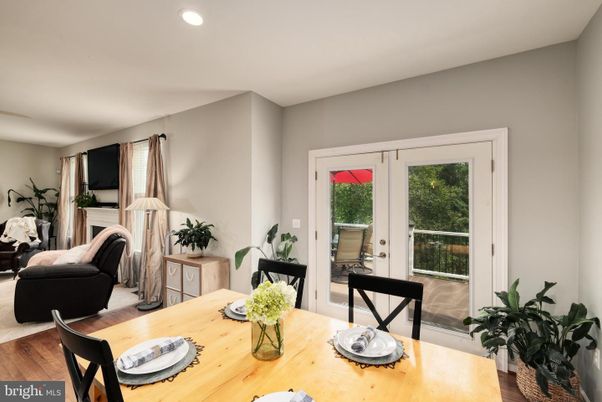 Dining room, Fireplace, Interior, Recessed Lighting, Wood Texture Flooring