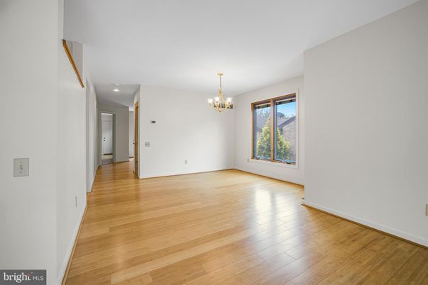 Chandelier, Empty room, Interior, Recessed Lighting, Wood Texture Flooring