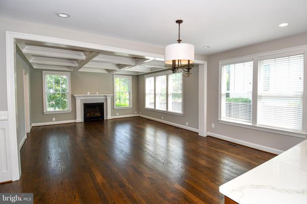 Empty room, Fireplace, Interior, Recessed Lighting, Wood Texture Flooring