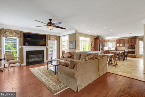 Dining room, Fireplace, Interior, Kitchen, Living room, Pendant Lights, Recessed Lighting, Wood Texture Flooring