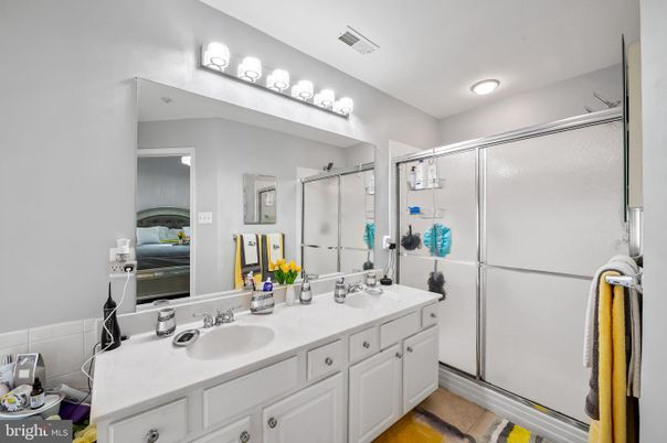 Bathroom, Dual Sink Vanities, Glass Shower, Interior, Recessed Lighting