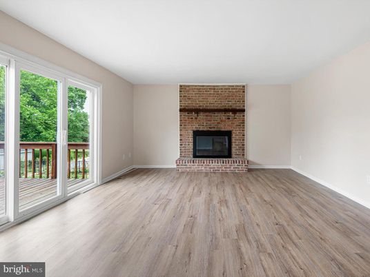Empty room, Fireplace, Interior, Stone Walls, Wood Texture Flooring