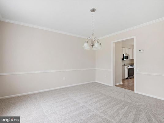 Chandelier, Empty room, Interior, Kitchen, Stainless Steel Appliances