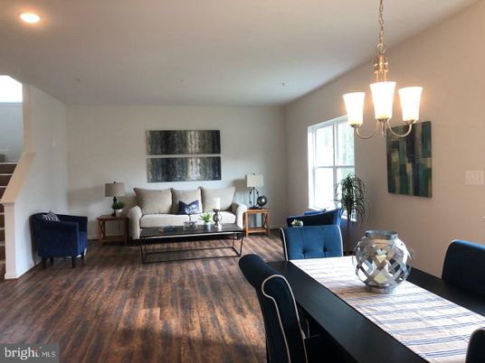 Dining room, Interior, Living room, Pendant Lights, Recessed Lighting, Wood Texture Flooring