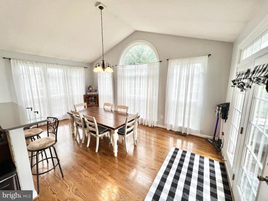 Dining room, Interior, Pendant Lights, Wood Texture Flooring