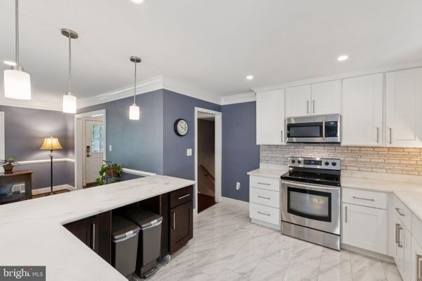 Interior, Kitchen, Marble, Pendant Lights, Recessed Lighting, Stainless Steel Appliances