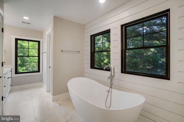 Bathroom, Free Standing Baths, Interior, Marble, Recessed Lighting