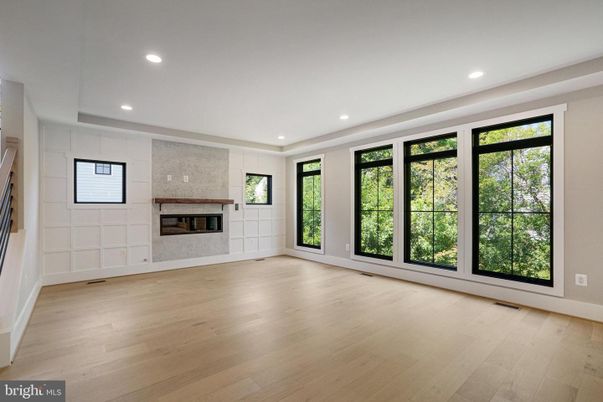 Empty room, Fireplace, Interior, Recessed Lighting, Wood Texture Flooring