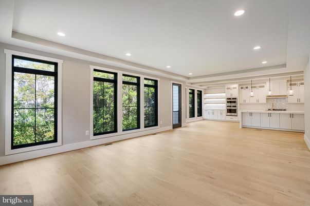 Empty room, Interior, Kitchen, Recessed Lighting, Wood Texture Flooring
