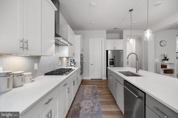 Interior, Kitchen, Pendant Lights, Stainless Steel Appliances, Wood Texture Flooring