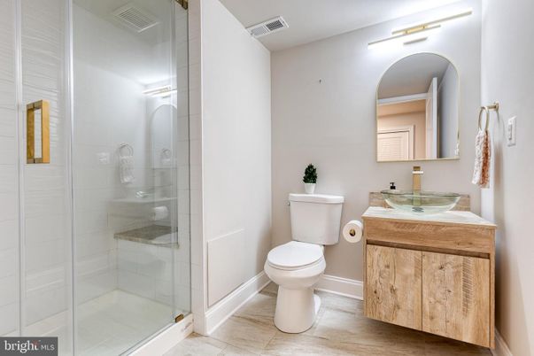 Bathroom, Glass Shower, Interior, Wood Texture Flooring